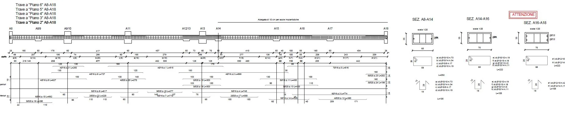 Abitare in Poste — Via Tirone — Tavola strutturale del solaio e delle armature