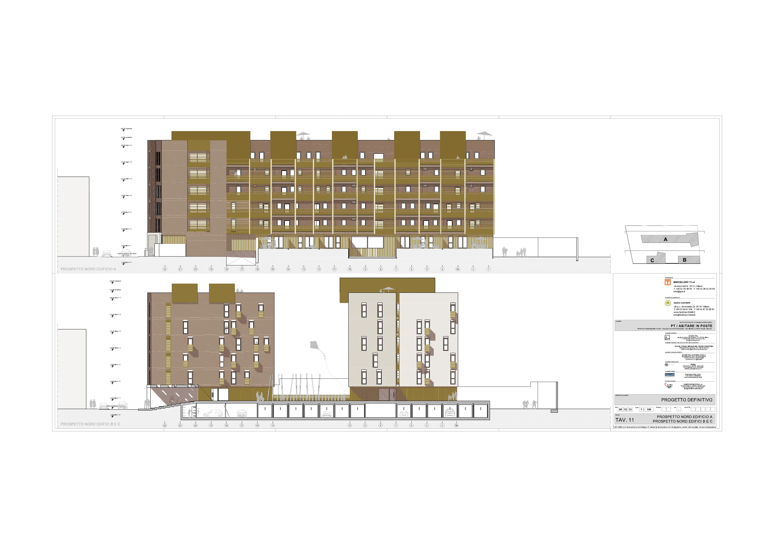 Abitare in Poste — Via Tirone — Prospetti nord degli edifici A, B e C