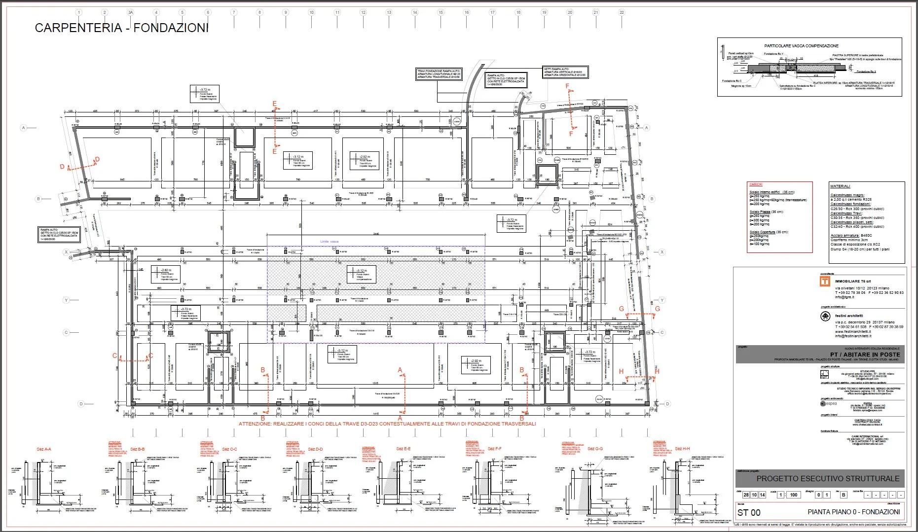 Abitare in Poste — Via Tirone — Pianta delle strutture di fondazione