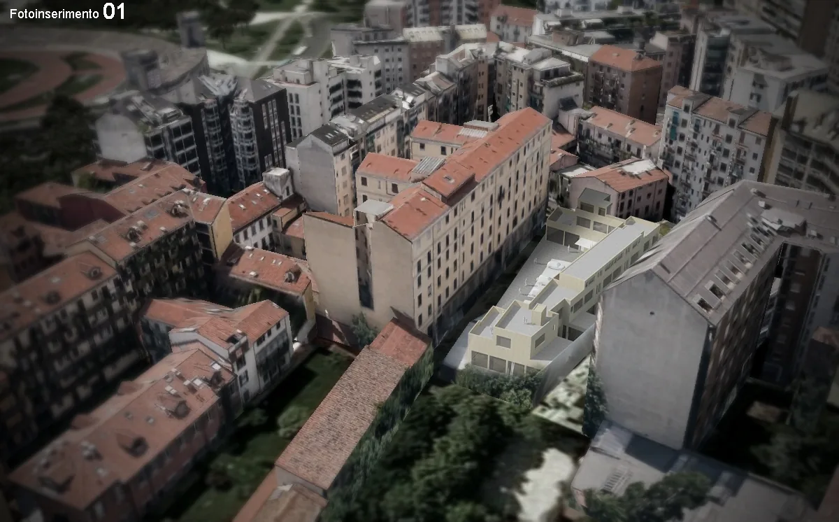 Recupero area industriale Via Maggi — Fotoinserimento aereo del progetto