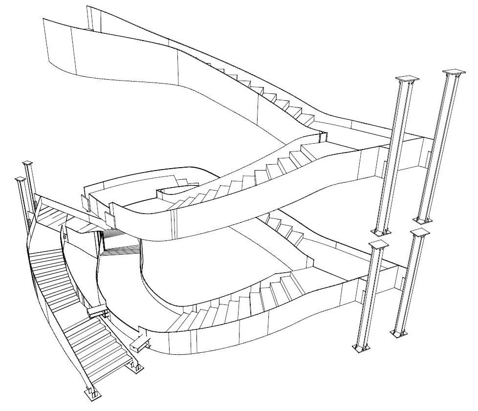 Scala Nuovo Centro Direzionale Lavazza — Disegno della scala — assonometria