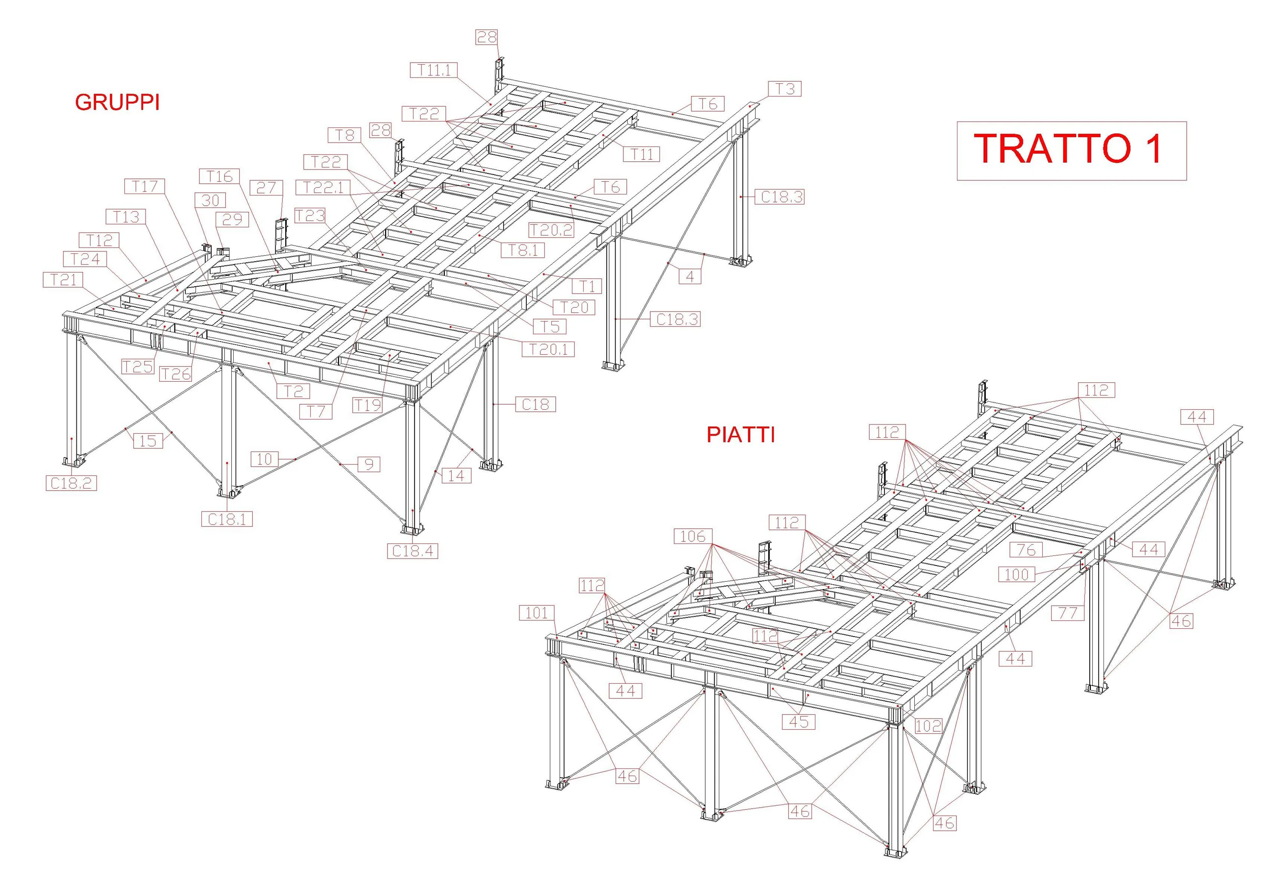 Struttura per manutenzione Torre Velasca — Disegno strutturale — assonometria